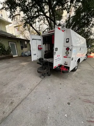 Magnet Plumbing service vehicle on-site for Slab Leak Repair in Northeast Santa Monica